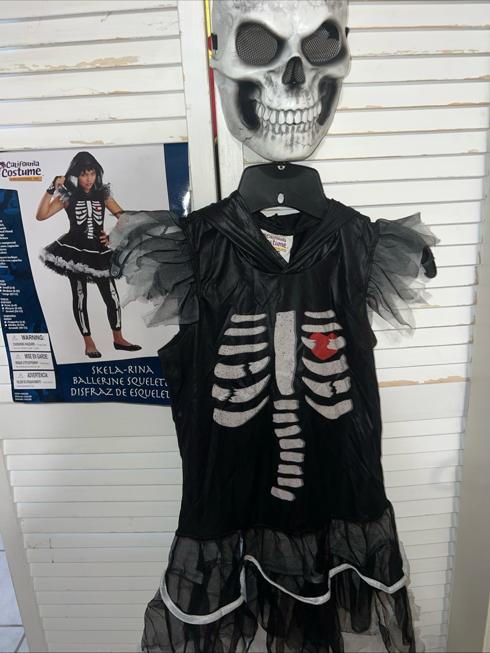 California Costumes Black Skeleton Skeleton Dress w/Attached Hood Large 10-12